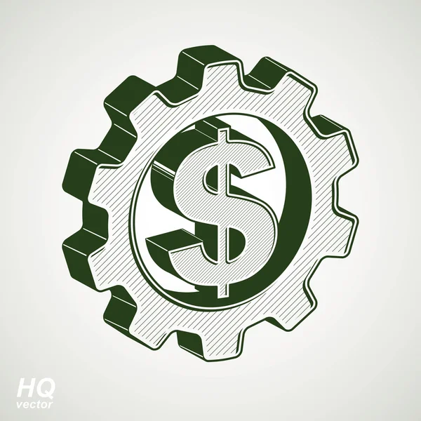 3d engrenagem e símbolo do dólar verde —  Vetores de Stock