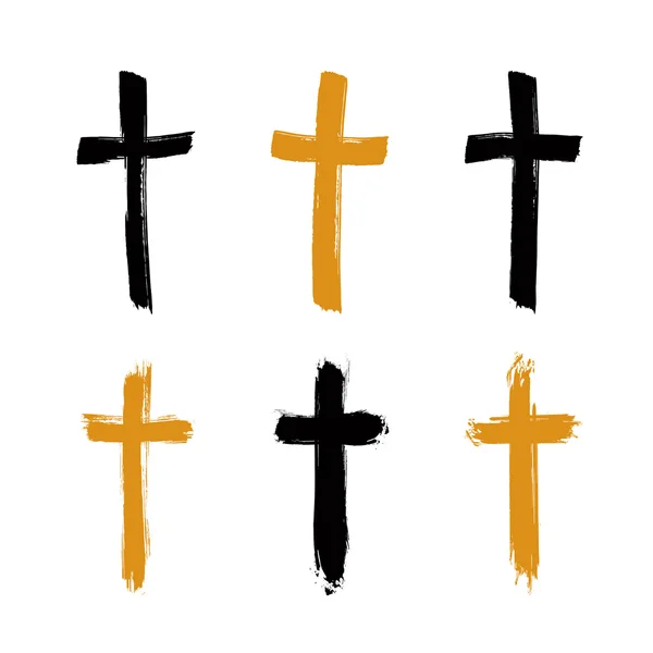 Iconos de cruz grunge negra y amarilla — Vector de stock