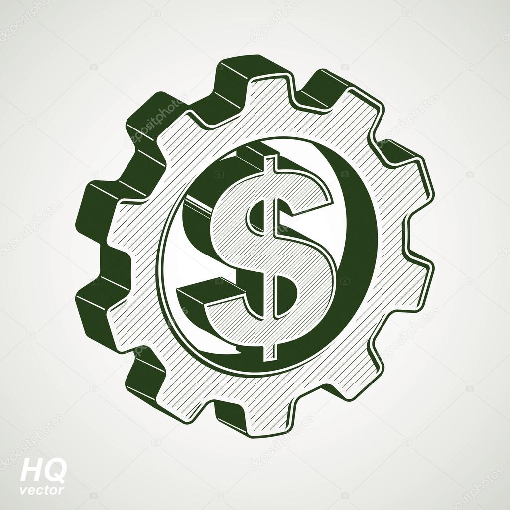 3d gear and green dollar symbol