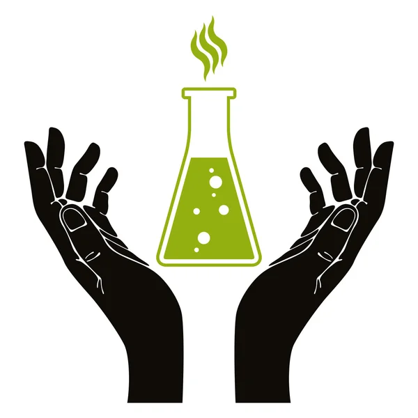 Hands with chemical flask — Stock Vector