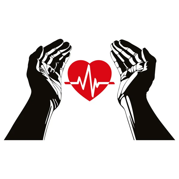 Mano con corazón y cardiograma — Vector de stock