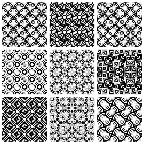 Black and white geometric seamless patterns — Stock Vector