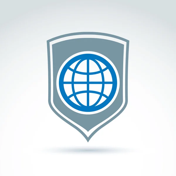 Planeta azul en el icono del escudo — Vector de stock