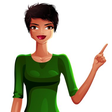 bir şeye işaret eden kız