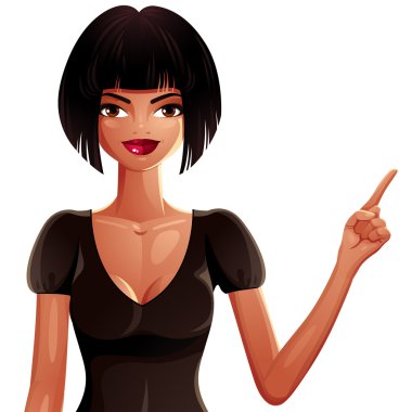 Kadın bir şeye işaret parmağıyla yan