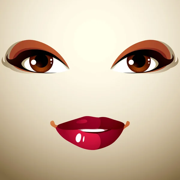 コケット笑顔の女性の目と唇 — ストックベクタ