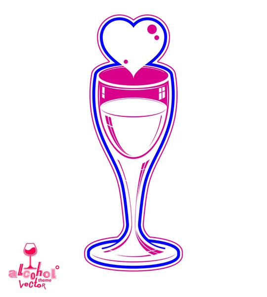 Bicchiere da vino con cuore amorevole — Vettoriale Stock