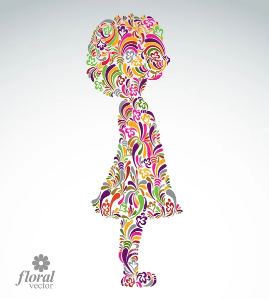 Silhueta de menina flor-modelado —  Vetores de Stock