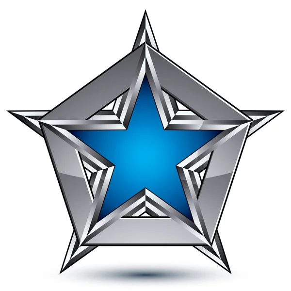 五角形の青い星で銀色の紋章 — ストックベクタ