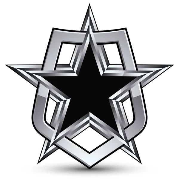 Emblema de plata con estrella pentagonal — Vector de stock