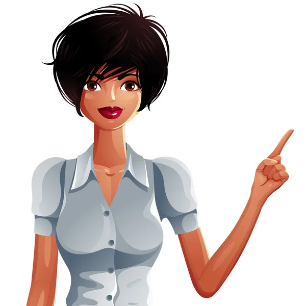 Belle femme d'affaires bronzée pointant — Image vectorielle
