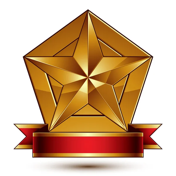 Golden blazon with pentagonal star — Stock Vector