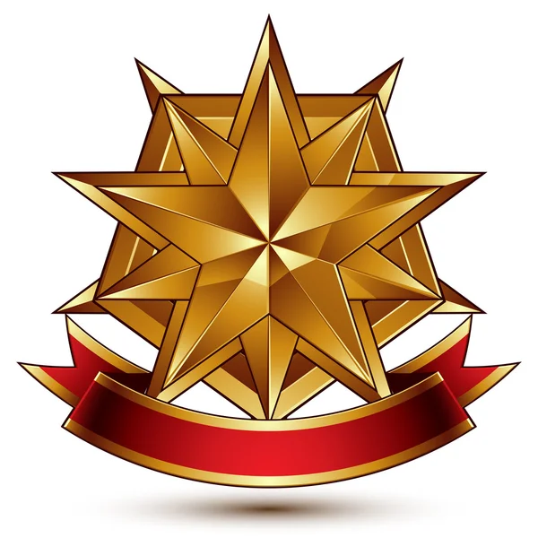 Полігональна золота зірка на блазоні зі стрічкою — стоковий вектор