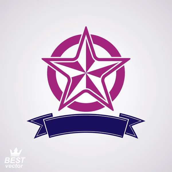 Pentagonal star with decorative ribbon — Stock Vector