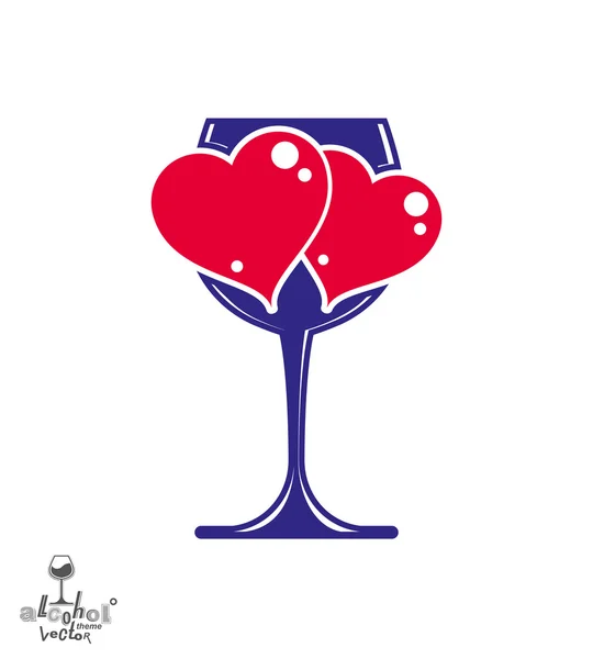 Glass of wine with hearts — Stock Vector