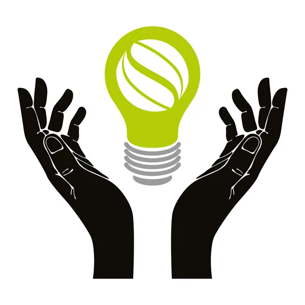 Mani con lampadina eco verde — Vettoriale Stock