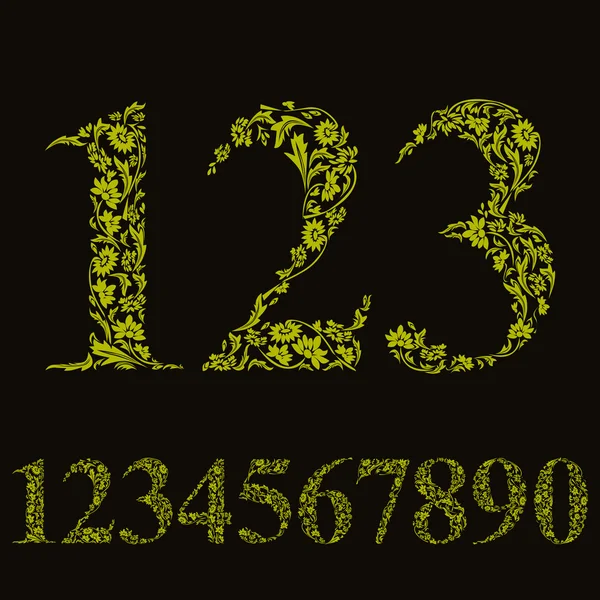 Green floral numbers — Stock Vector