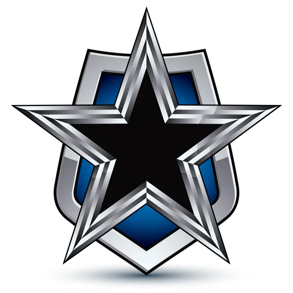 Emblema de plata con estrella pentagonal — Vector de stock