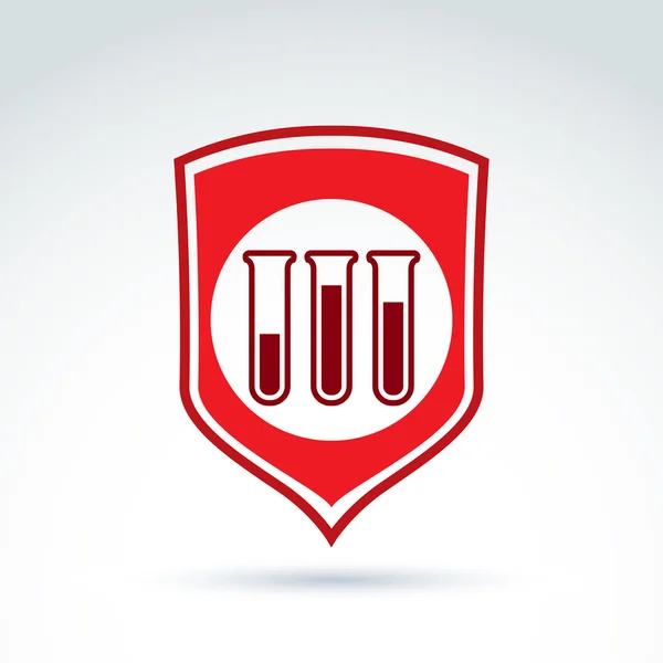 Símbolo do escudo e tubos de ensaio com sangue — Vetor de Stock