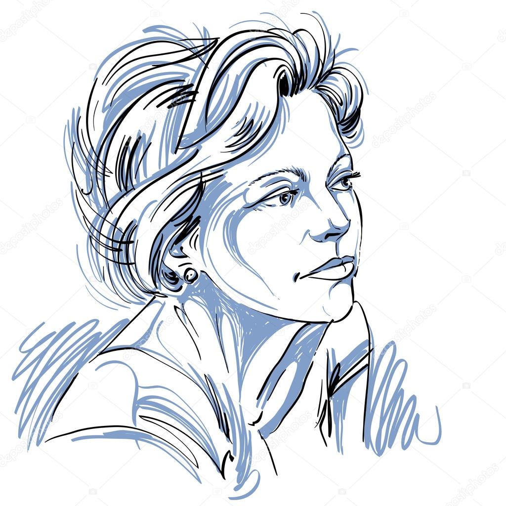 Hand drawn vector beautiful dreamy woman, illustration
