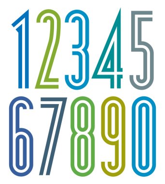 striped numbers with double lines clipart