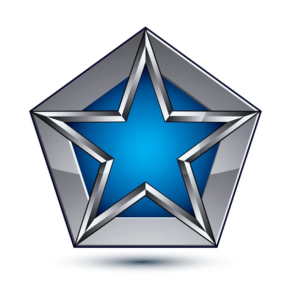 Blazon prateado com estrela azul pentagonal — Vetor de Stock