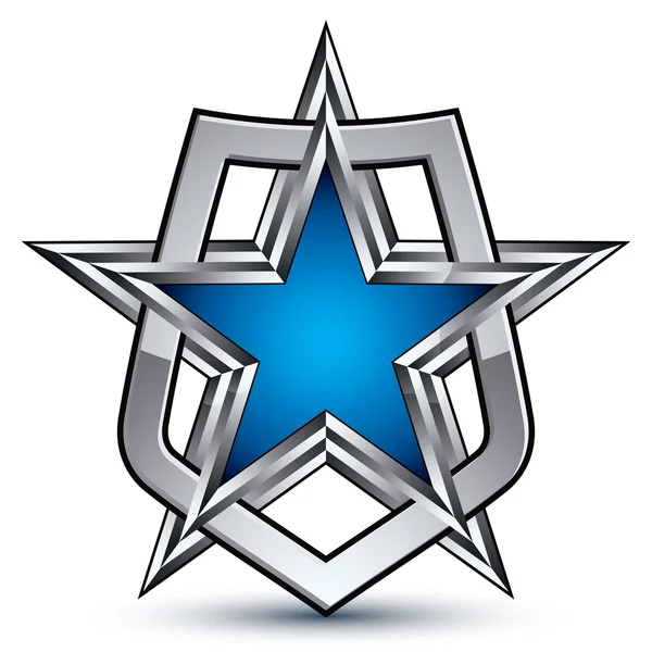 Bekanntes silbernes Emblem mit fünfeckigem Stern — Stockvektor
