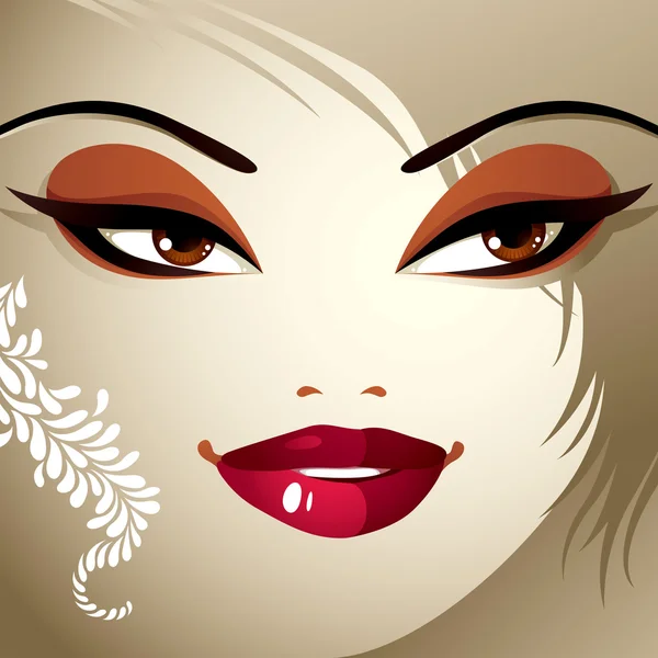 Lips, eyes and eyebrows of an attractive woman — Stock Vector