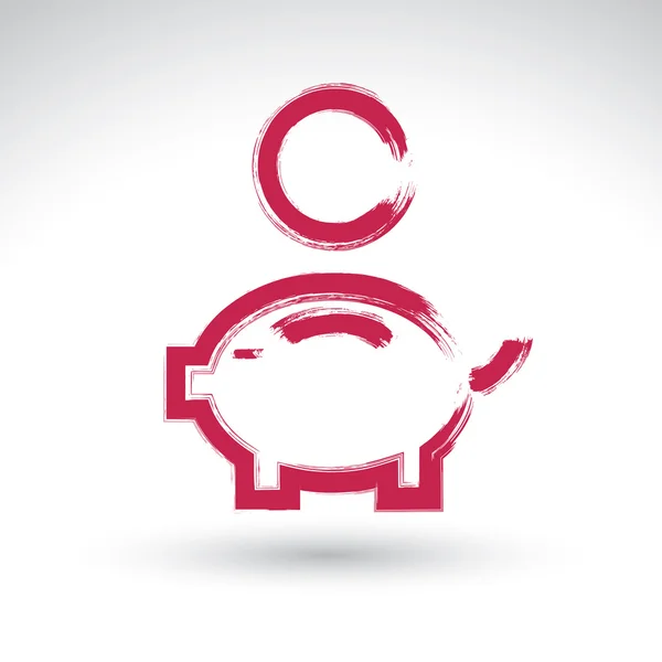Ręcznie rysowane różowa skarbonka ikona — Wektor stockowy