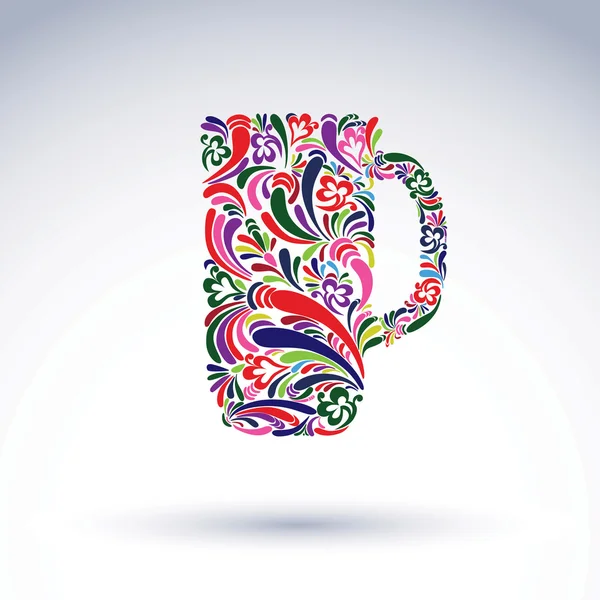 Taza de cerveza creativa con patrón floral — Vector de stock