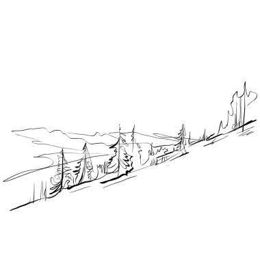 siyah ve beyaz el çizimi manzara