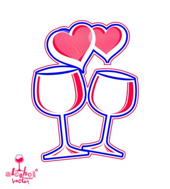 wineglasses with two elegant loving hearts clipart