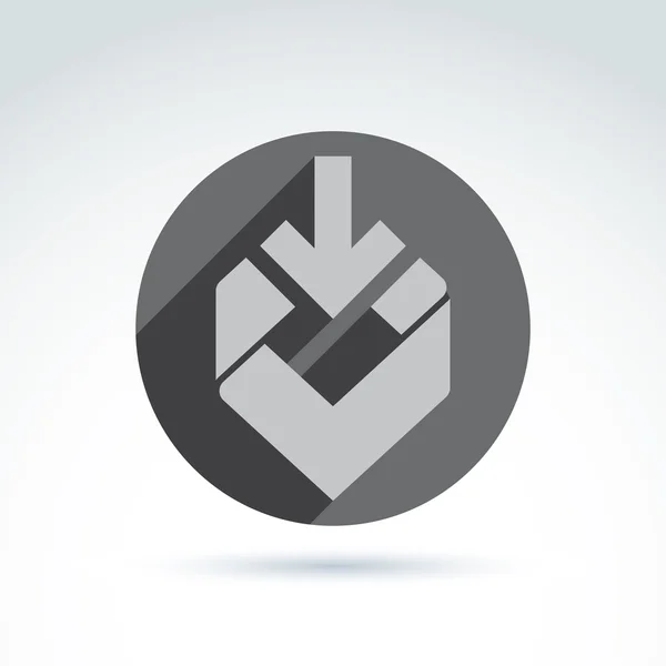 Grey geometric symbol with down arrow — Stock Vector