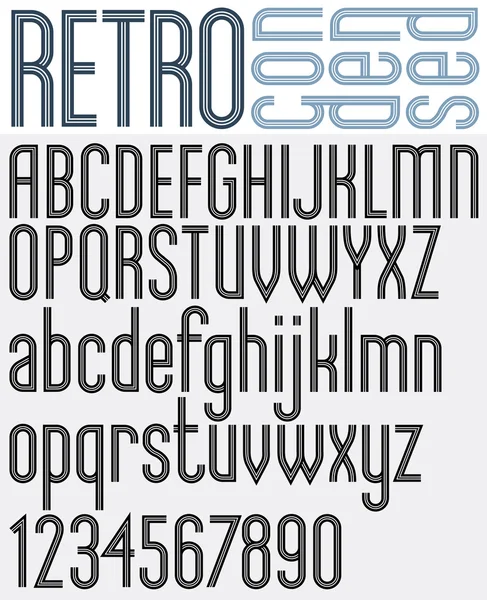 Retro triple lijn strepen lettertype. — Wektor stockowy