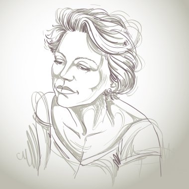 Artistic hand-drawn image, black and white portrait of delicate