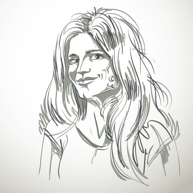 Monochrome vector hand-drawn image, flirting young woman. Black