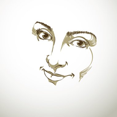 Facial expression, hand-drawn illustration of face of delicate g