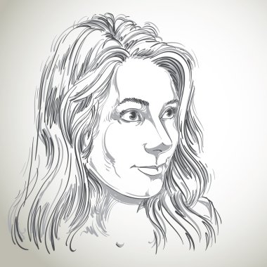 Vector portrait of attractive Caucasian woman with long wavy hai
