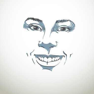 Facial expression, hand-drawn illustration of face of a girl wit