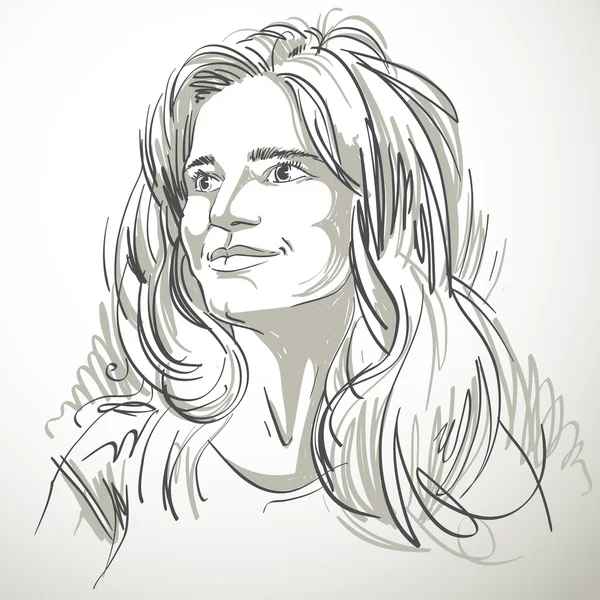 Portrait d'une femme délicate et belle, noire et blanche — Image vectorielle