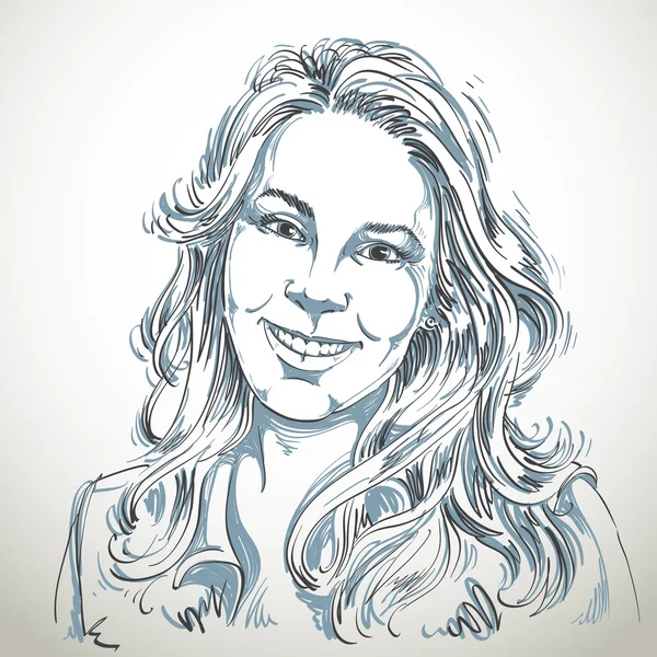 Hand-drawn vector illustration of beautiful smiling woman. Monoc — Stock vektor