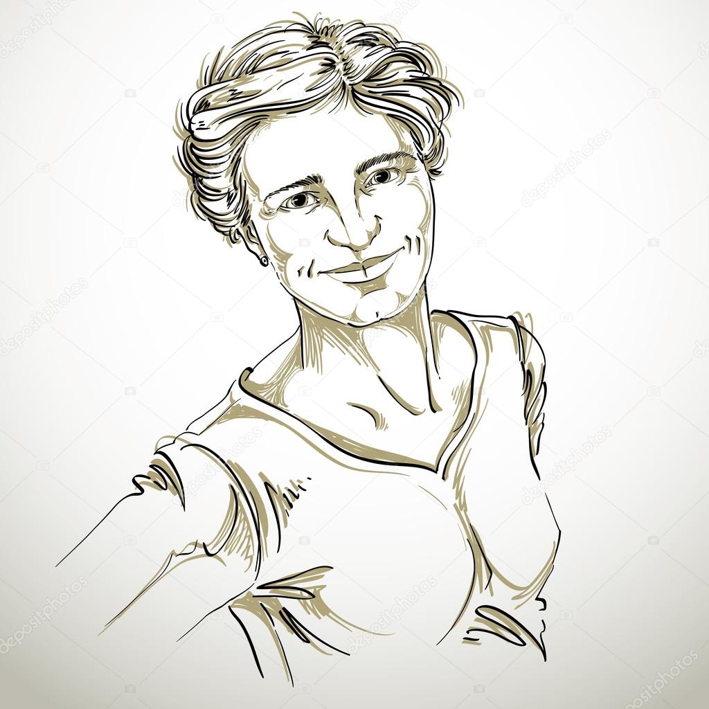 Artistic hand-drawn vector image, black and white portrait