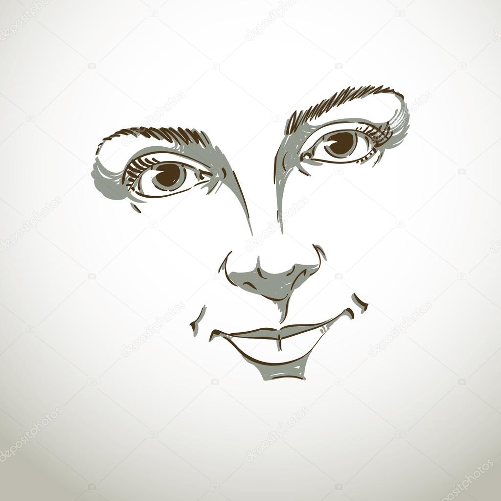 Facial expression, hand-drawn illustration of face of a girl wit