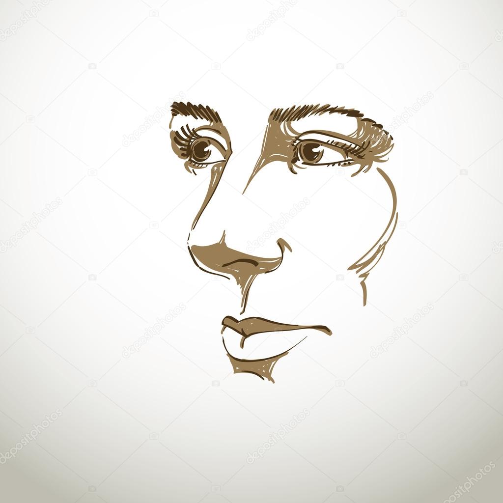 Vector art drawing, portrait of gorgeous dreamy girl isolated on
