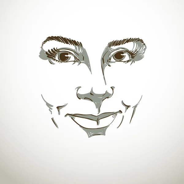 Gelaatsuitdrukking, handgetekende illustratie van gezicht van een glimlachend — Stockvector