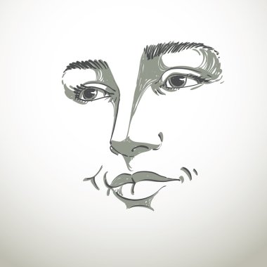 Portrait of delicate good-looking dreamy still woman, black and