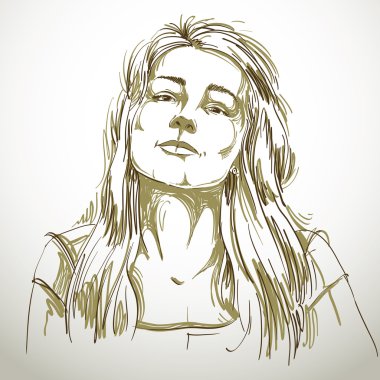 Portrait of sexy good-looking woman, black and white vector draw