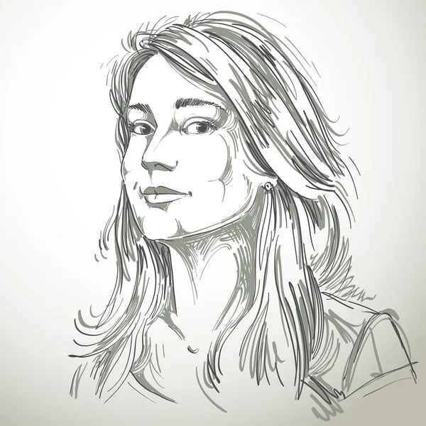 Kresba, portrét nádherná zasněný dívka izolovaných na vektorové umění — Stockový vektor