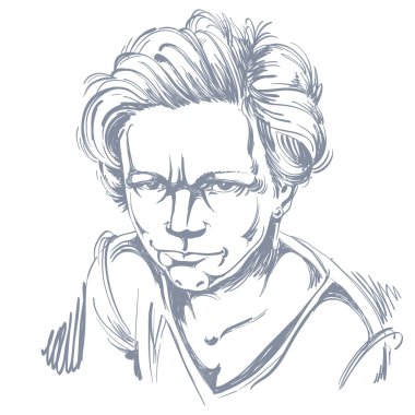 Vector art drawing, portrait of angry girl isolated on white. Fa