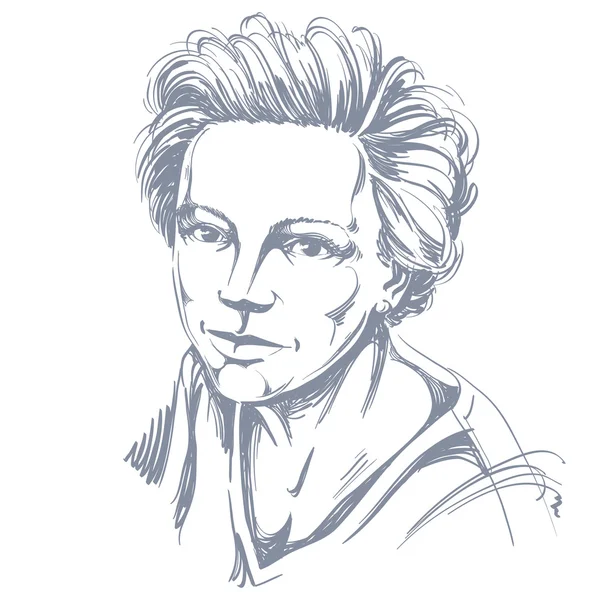 Hand-drawn vector illustration of beautiful confident woman. Mon